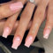 SXVME Light Pink Press on Nails Long Square, Pastel Pink False Nails Medium Coffin, Glossy Gel Fake Nails Press on, Sheer Gel Stick on Nail for Women, 24 Pcs