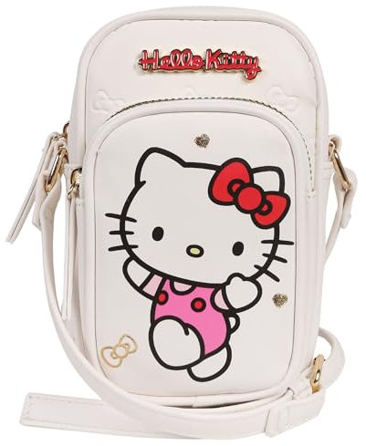 Hello Kitty Weißes Säckchen, kleine Handtasche mit verstellbarem Riemen, Minihandtasche 18x6x12 cm (Weiß)