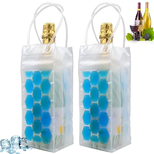 2 Stück Weintasche Mit Zapfhahn, Eisbeutel Für Eiswürfel, Weintasche Jute, Flaschenkühler Transparent, Halten Sie Weingetränke Einige Stunden Lang Kalt, Hergestellt Aus Pvc-Material, Blau