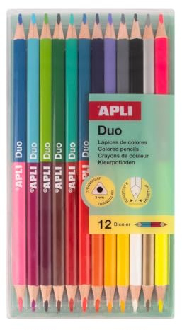 APLI Kids 20082 Buntstifte, zweifarbig, Set mit 12 Buntstiften mit doppelter Spitze (24 Farben), ergonomisches dreieckiges Design