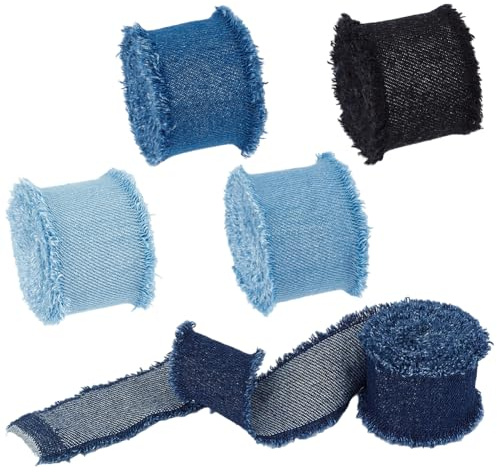 PH PandaHall Jeansband 7.7m 5 Farben 3.5~4cm Rustikale Ausgefranste Fransen Handgefertigtes Jeansstoffband Zum Nähen Geschenkverpackungen Hochzeits Und Party Dekoration