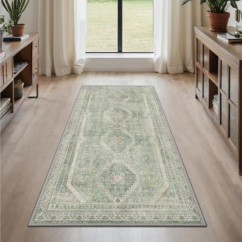 GENIMO Washable Runner Rugs for Hallway 80x150cm Aqua Green & Lvory
