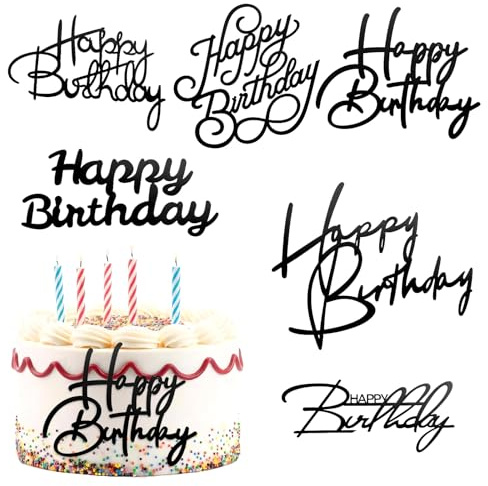 6 Stück Happy Birthday Cake Decoration Black Tortendeko Birthday Cake Decoration Black Acryl Cakes Topper Geburtstag für Geburtstagsparty Kuchen Desserts Gebäck
