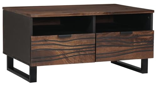 vidaXL Couchtisch mit Schubladen Braun und Schwarz 80 x 54 x 40 cm, Wohnzimmer, rechteckiger Couchtisch, rustikaler Industrie-Style, vielseitiges Möbel, viel Stauraum, eleganter Look