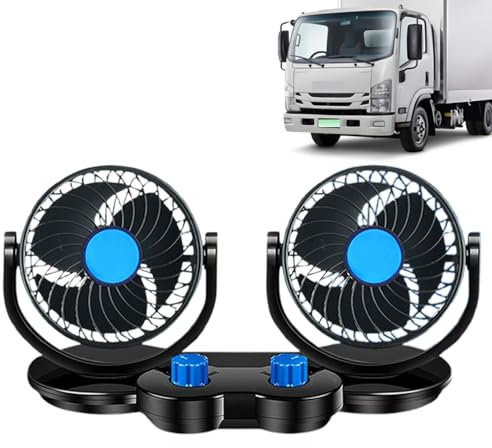 manhegari Ventilador Para Coche Sin Aire Acondicionado - Cabeza Doble 12V/24V Para Camping-Car | Piezas De Auto Para Ventana Asiento Trasero Tablero Camping Camión Techo