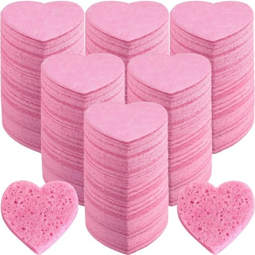 Asyduey 100 Count Compressed Sponges Heart Shape Face Sponges Natural Cleansing Sponges Pads for Cleansing