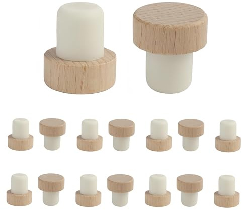16 Stück T-förmige Korken aus Holz und Gummi, Wine Bottle Corks, Flaschenverschluss Weinstopfen für Wein, für Bier und Champagner, Weinstopfen T-förmiger Korken, Wiederverwendbare