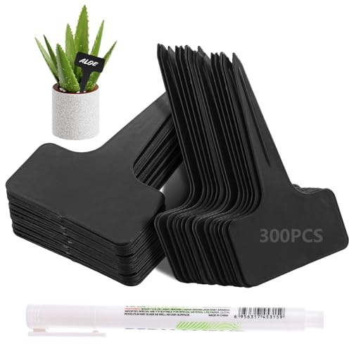 ASelected 300 Pcs Plant Labels for Outdoor Plants, 6x10cm Plastic Seed Labels Plastic T-Type Tags for Potted Plants, Herbs, Flowers, Vegetable - Black