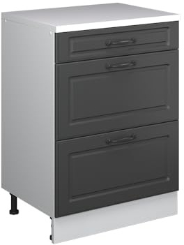 Vicco Erweiterungskommode Rion, Anthrazit Landhaus/Weiß, 60 x 46 cm ohne Schräge mit 3 Schubladen, kombinierbar mit Rion Dachschrägenschränken und Schrankmodulen