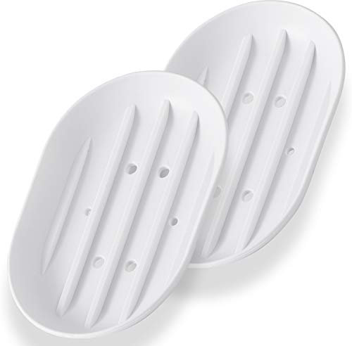 Bathroom Soap Dishes Dish Holder Stand Saver Tray Case for Shower-Silicone Rubber Drainer Dishes for Bar Soap Sponge Scrubber Bathroom Kitchen Sink-Dishwasher Safe-Drains Water,Extends Soap Life