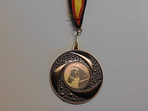 Reiten Medaillen aus Metall 50mm - mit einem Emblem - Reitsport - Pferde - inkl. Medaillen-Band - Farbe: Bronce - mit Alu Emblem 25mm - (e219)