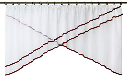 HeichkelL Voile Kuvertgardine Transparenter Kräuselband Store mit Satinbänder Kuvertvorhang HxB 120x300 cm Rot