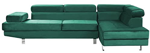 Beliani 5-Sitzer Ecksofa Samt Smaragd Grün mit Chaiselongue Links modern Norrea