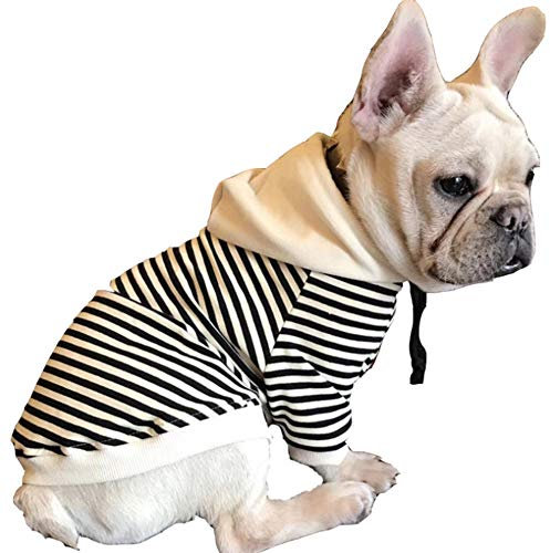 RayMinsino Hunde-Kapuzenpullover für Hunde, gestreift, Baumwolle, zweibeinig, Baumwolljacke, Sweatshirt, Mantel für Welpen, mittelgroße Hunde, Katzen, Schwarz und Weiß