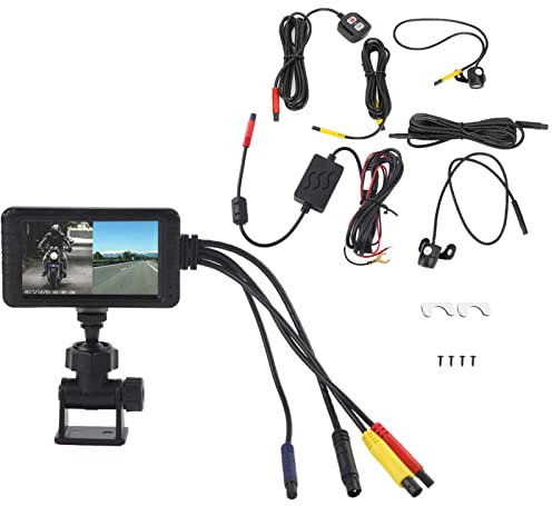 Motorcycle Dash Cam, Motorcycle Video Driving Recorder Camera 1080P Front Rear Dual Lens Night Vision Waterproof Rear View Sports Action Camera with 1080P HD 3 LCD