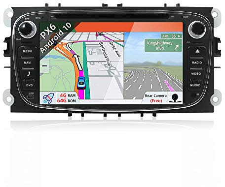 JOYX PX6 Autoradio Android 10 Passt für Ford Focus/Mondeo/S-Max/C-Max/Galaxy - Rückfahrkamera Canbus KOSTENLOS - [4G+64G] 2 Din - Unterstützung BT4.0 4K-Video HDMI Lenkradsteuerung DAB 4G WiFi Carplay