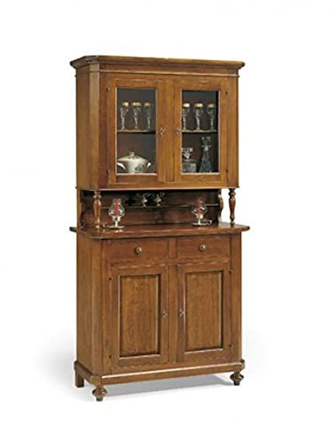 Mar.c.a. Design, Alacena de Cocina, Vitrina Salon de Madera, Nogal Oscuro - Mueble Salón y Mueble Cocina de Estilo Clásico - Libreria Estanteria de Vidrio Multiuso 104x43x218H - Made in Italy
