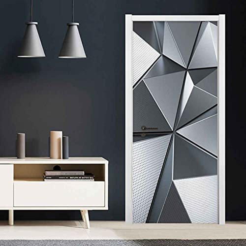 JFEDMN Carta Parati Porta Rimovibile 90X210Cm Adesivi Per Porte Interne 3D Geometria Grigia Poster Carta Da Parati Soggiorno Cucina Camerette Bagno Autoadesivo Porta Murale Decorazione