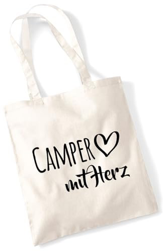 Huuraa Tasche Camper mit Herz Geschenk 10 Liter Natural Baumwolle Camper Accessoire