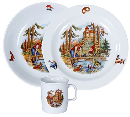 Vajilla infantil de 3 piezas, porcelana, diseño de cuento de hadas, diseño de rana L.E.R.D.93