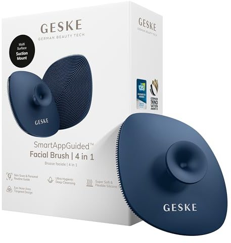 GESKE | SmartAppGuided™ Facial Brush 4 in 1 | Gesichtsreinigungsbürste mit Griff | Weiche Bürste aus Silikon | professionelle Gesichtsreinigung | Gesichtsreinigungsgerät | Hautreinigung