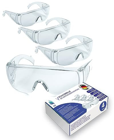 kela 4er Pack Schutzbrille P1S1 I 100% Made in Germany | splitterfreie Arbeitsschutzbrille mit Anti Fog- und UV-Beschichtung I leicht und transparent I Überbrille für Brillenträger Sportbrille