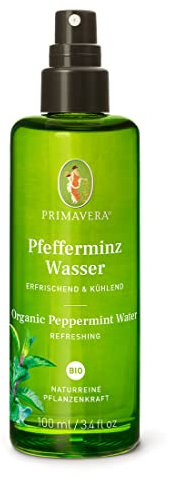 PRIMAVERA Pflanzenwasser Pfefferminzwasser bio 100 ml - naturreine Pflanzenkraft – Glasflasche – Hydrolat, Körperspray, Aromatherapie – vitalisierend, erdend – vegan