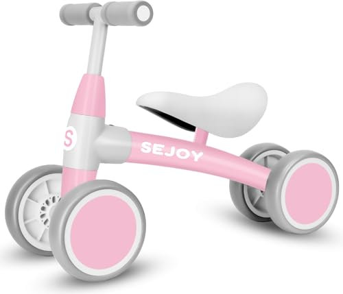 Sejoy Kinder Laufrad ab 1 Jahr, Spielzeug für 12-36 Monate, Baby Lauflernrad mit 4-Rädern für Jungen Mädchen, Geschenke für 1-3jährige Geburtstag (Rosa)