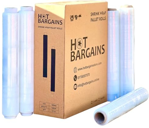 HOT BARGAINS 10 X Clear Pallet Shrink Wrap 400mm X 250m For Wrapping Pallets And Parcels Heavy Duty (Pack Of 10 Rolls)