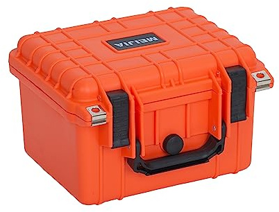 MEIJIA IP67 Waterproof Hard Protective Case,Compact Hard Camera Case,Small Hard Case with Customizable Foam, Fit Use of Drones,Camera,Lens(Orange,10.62 x9.68x6.87inches)
