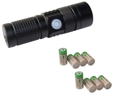 Professor Optiken wiederaufladbare Mini LED Taschenlampe/USB-Taschenlampe CR123A inkl. CR123A CR123 16340 CR17345 DL123A Lithium-Ionen-Akku, 3,7 Volt, Arlo (inkl. 8x CR123 mit PIN)