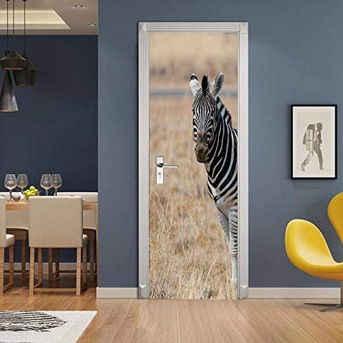 Selbstklebender, Wasserdichter Türaufkleber Aus Pvc 77 X 200 Cm Prärietier Zebra 3Dtürtapete Selbstklebendes Türposter Kreative Kunst Tür Poster Hotel Wohnzimmer Dekor Aufkleber 3D Tapeten
