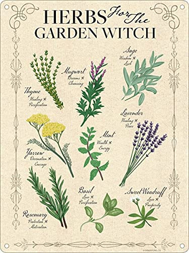 Herbs for The Garden Witch,12 * 8 Inches Vintage Funny Poster Wall Decor Art Gift Retro Picture Metal Sign