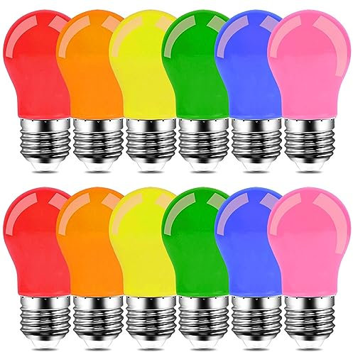 GVOREE 12er Pack Farbig Leuchtmittel E27 2W LED Beleuchtung Glühbirne,Gemischte Farben Rosa,Orange,Rot,Gelb,Blau,Grün für Party,Lichterkette,Deko Weihnachten