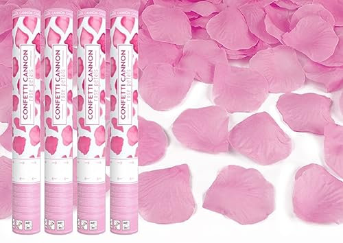 Konfetti-Kanone für Party, Hochzeit, Geburtstag, Jubiläum, Babyparty | Konfetti Shooter Popper 40cm | 4 Stück (Rosa Rosenblätter)