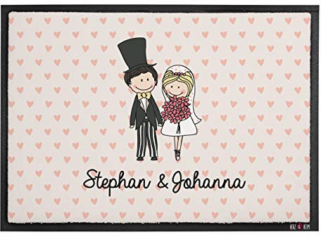 Cera & Toys® Fußmatte zur Hochzeit mit Brautpaar und Namen der Liebenden - das besondere Hochzeitsgeschenk 60 cm x 40 cm (B/H)