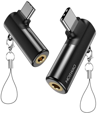 MOSWAG USB C to 3.5mm Jack USB C Headphones Adapter Right Angle Type USB C to AUX Jack Adapter Audio Dongle Zinc Alloy Headphone Adapter Compatible with Samsung S23 S22 Pixel 7/6 iPad Pro/Air
