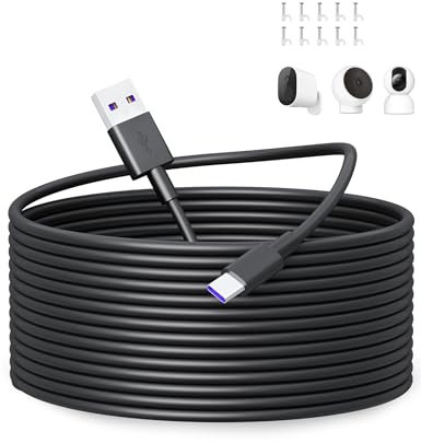 ACOCOBUY Cable USB C 10m, Cable Extensión de Alimentación, Cable para Xiaomi Mi Camera 2K Magnetic Mount, Mi Wireless Outdoor Security Camera 1080p, USB a USB C Cable Carga para Cámara Seguridad Negro