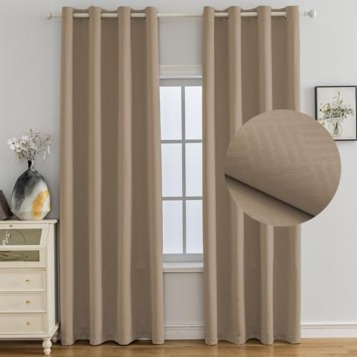 Ystyle Lot De 2 Rideau Occultant, 140x300 CM, Rideau Thermique Isolant Anti Froid et Chaleur À Oeillets, Isolation Lumiere Anti UV Decoration pour Maison Chambre Salon Intérieurs, Caffè Chiaro
