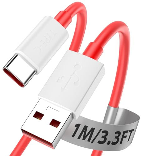 ACAGET USB C Cable for Oneplus 8 7T 7 6T Pro,1M/3.3FT Warp Charge Cable, 65W USB-A to Type-C Lead Red, SUPER VOOC Charger Dash Cord Fast for OnePlus 5/5T 3/3T Nord 2 Lite 2T CE 2 3 for OPPO