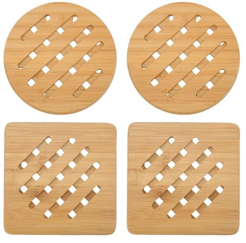 Lot de 4 Dessous de Plat en Bambou Naturel Dessous de Plat en Bois Bambou Dessous de Plat en Bambou résistant à la Chaleur pour Théières, Bols et Assiettes de Table (15cm)