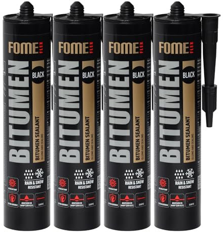 Fome Flex Bitumendichtstoff 4x300 ml – Wasserdichte Dichtmasse für Außen, Dachreparaturmasse für Bitumenoberflächen – Perfekte Abdichtung für Profis
