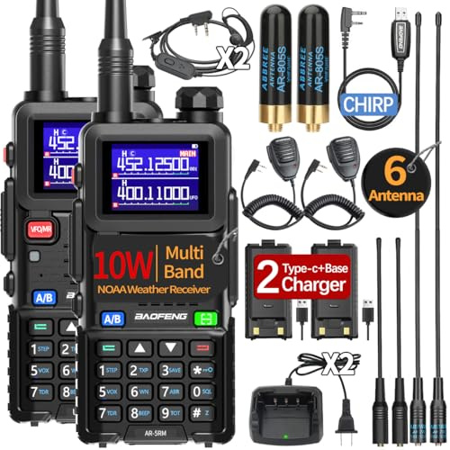 Baofeng Radio Ham Radio Handheld UV-5R Upgrade Long Range Rechargeable AR-5RM 10W NOAA Weather Emergency Tactical Two Way Radio with Programming Cable for Survival Gear Hunting Camping,2 Pack
