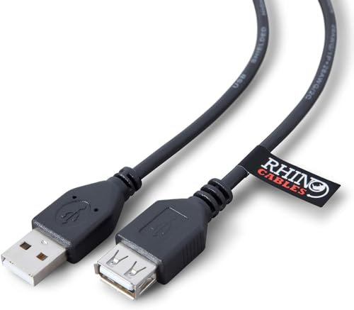 rhinocables USB 2.0 A-A Extension Cable | High-Speed Data Transfer (480mbps) | Hassle-Free, Reliable Connectivity with All USB A Devices - Printers, Cameras, Mice, Keyboards & More (1.8m,Pack of 10)