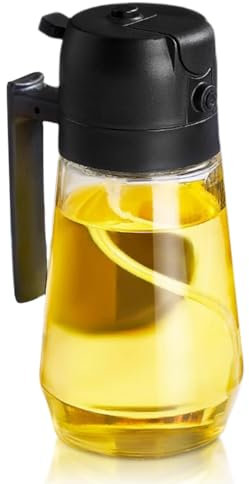 Oil Dispenser 2 in 1,500ml 2-in-1-Multifunktions-ölflasche,ölflasche Ausgießer Und Sprüher,Glass ölsprüher Für Speiseöl,öl Sprühflasche Zum Kochen,Für Zum Kochen,Backen,Grillen Und Salat (Schwarz)