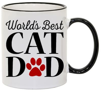 World's Best Cat Dad, Best Dad Gifts, Father's Day Gift, Coloured Rim Mug, Coffee, Tea Mug. (Black Rim)