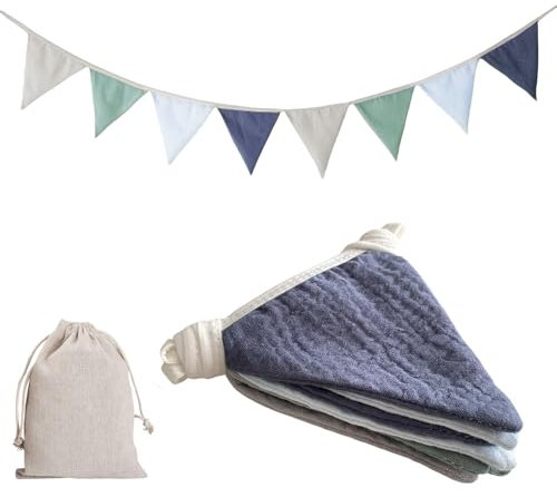 BURGEON Bandierine per cameretta dei bambini, in tessuto con sacchetto di iuta, decorazione per la cameretta dei bambini, in mussola, in cotone, per letto di casa, lettino, decorazione da parete, idea