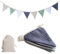 BURGEON Wimpelkette Kinderzimmer, Stoff Wimpelkette mit Jutesäckchen, Babyzimmer deko Mädchen & Jungen, Musselin Baumwolle Wimpelkette für Hausbett, Babybett, Wanddeko Geschenk, Blau