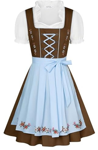 JASAMBAC Damen Dirndl 3-teiliges Oktoberfest DirndlTrachtenkleid Dirndlkleider Karneval Oktoberfest Party Kostüm