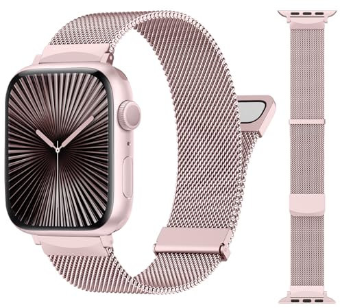 CeMiKa Metall Armband Kompatibel mit Apple Watch Armband 41mm 40mm 38mm 42mm, Dual Magnetisch Edelstahl Ersatzband für iWatch Series 10 9 8 7 6 5 4 3 2 1 SE SE2, Damen Herren, Rosa